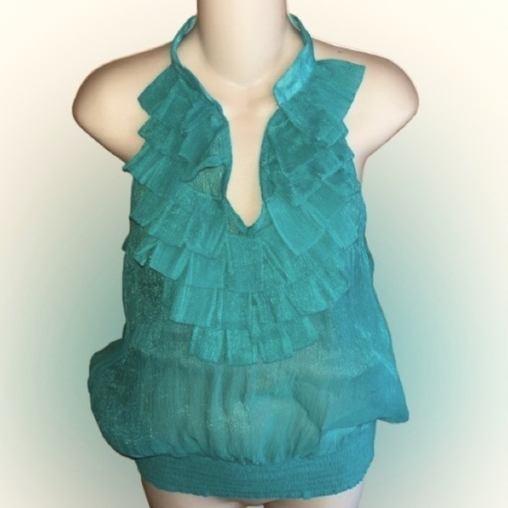 Twenty one green/teal sheer halter top size M